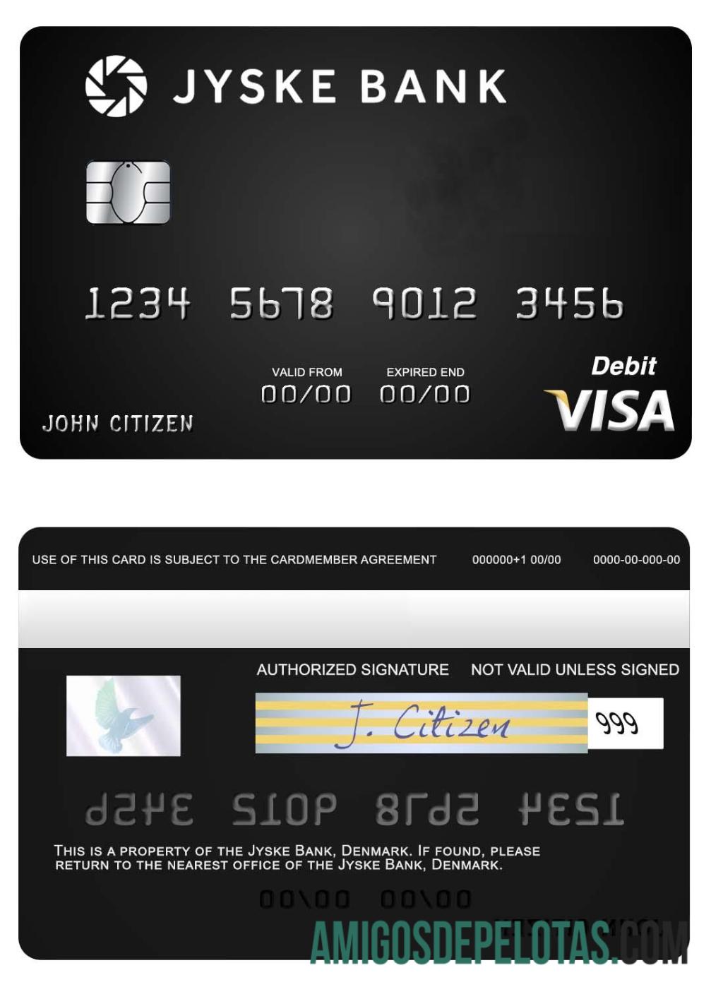 Cartão de débito Visa do Jyske Bank da Dinamarca amostra